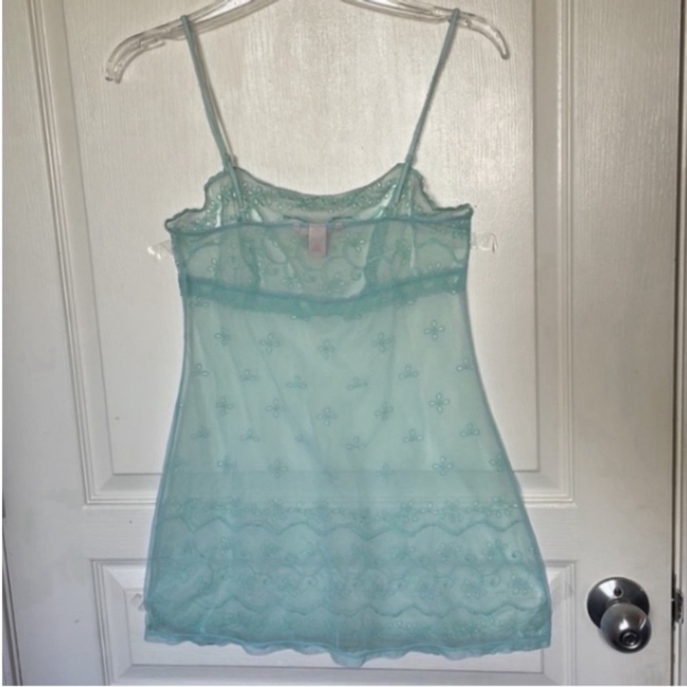 Victoria’s Secret Sheer Mini Dress Green Mint Slip Embroidery Eyelets Holiday S - Picture 11 of 17